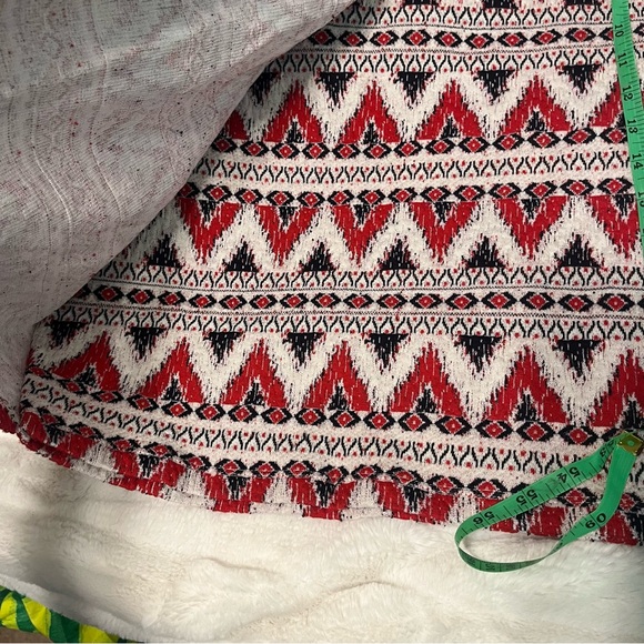 H&M S Red Cream Aztec Boho Pencil Pull on Faux Wrap Knee Length Casual Skirt - Picture 5 of 7